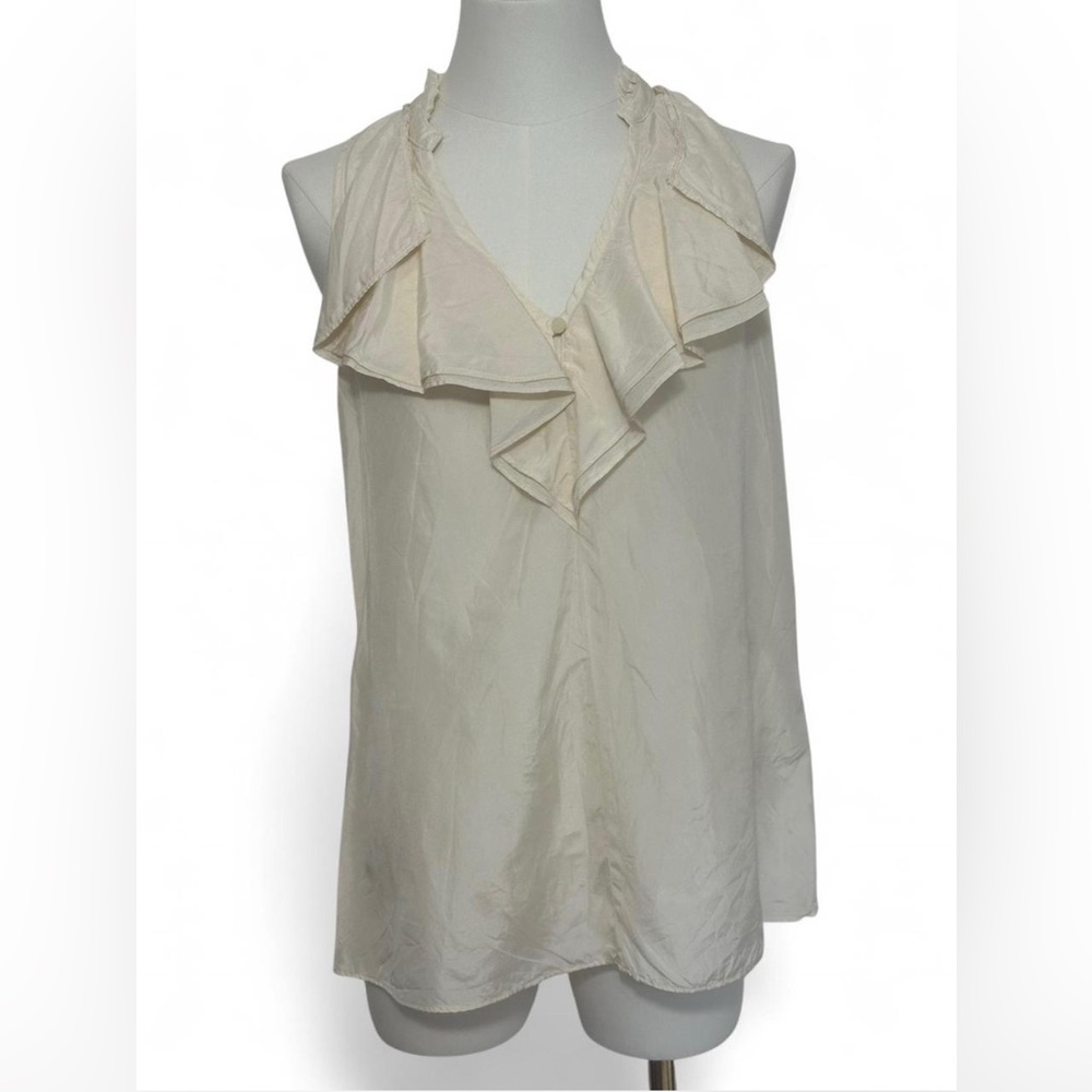 Banana Republic 100% Silk Ruffle Neck Cottagecore Blouse – Cream | Size Small